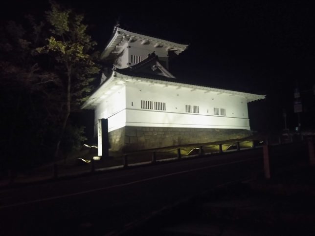 漆黒の夜に浮かび上がる大手門脇櫓